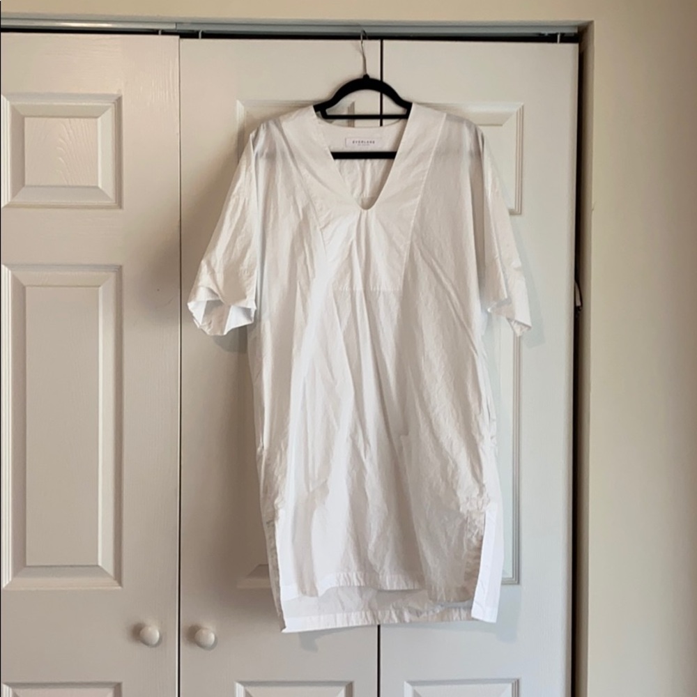 Everlane Cotton V-Neck Dress White Pockets